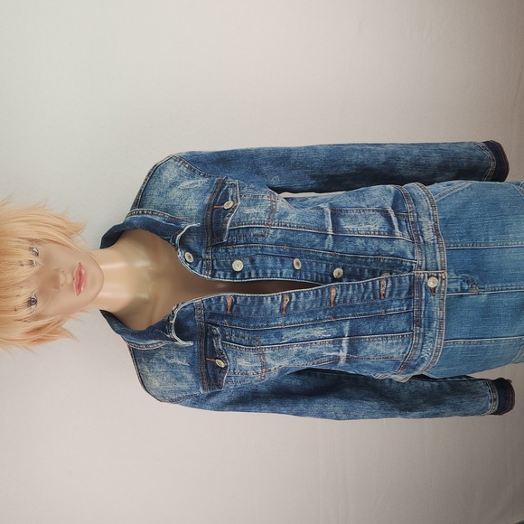 Almost Famous Distressed Denim Jacket Size L - Picture 15 of 17